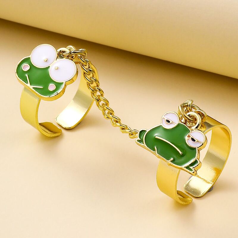 

1set Frog Charm Chain Rings, Gold
