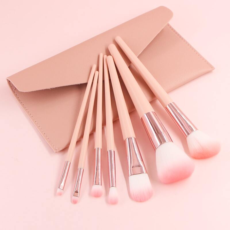 

7pcs Makeup Brush & 1pc Storage Bag, Pink