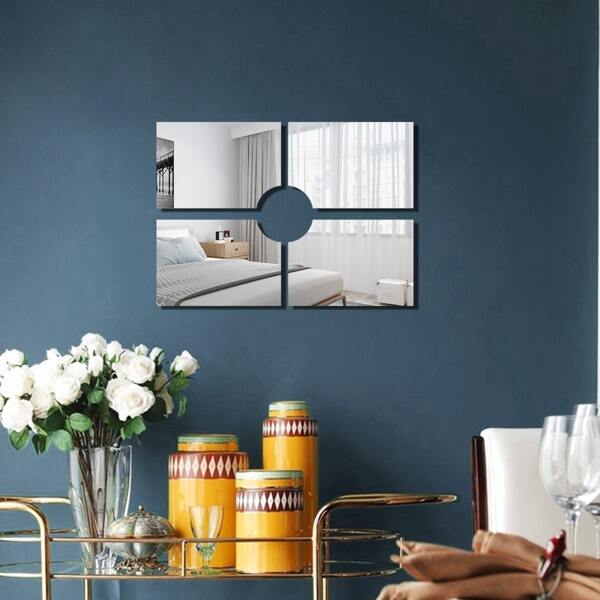 

4pcs Acrylic Mirror Surface Wall Sticker, Silver