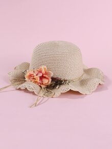 Mũ rơm cô gái trang trí hoa - Màu be - Xem 1