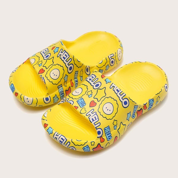 

Toddler Girls Cartoon Words Print Slippers, Yellow
