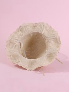 Mũ rơm cô gái trang trí hoa - Màu be - Xem 4