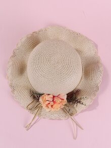 Mũ rơm cô gái trang trí hoa - Màu be - Xem 5