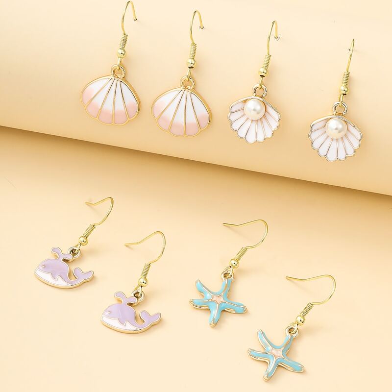 

4pairs Shell Drop Earrings, Multicolor