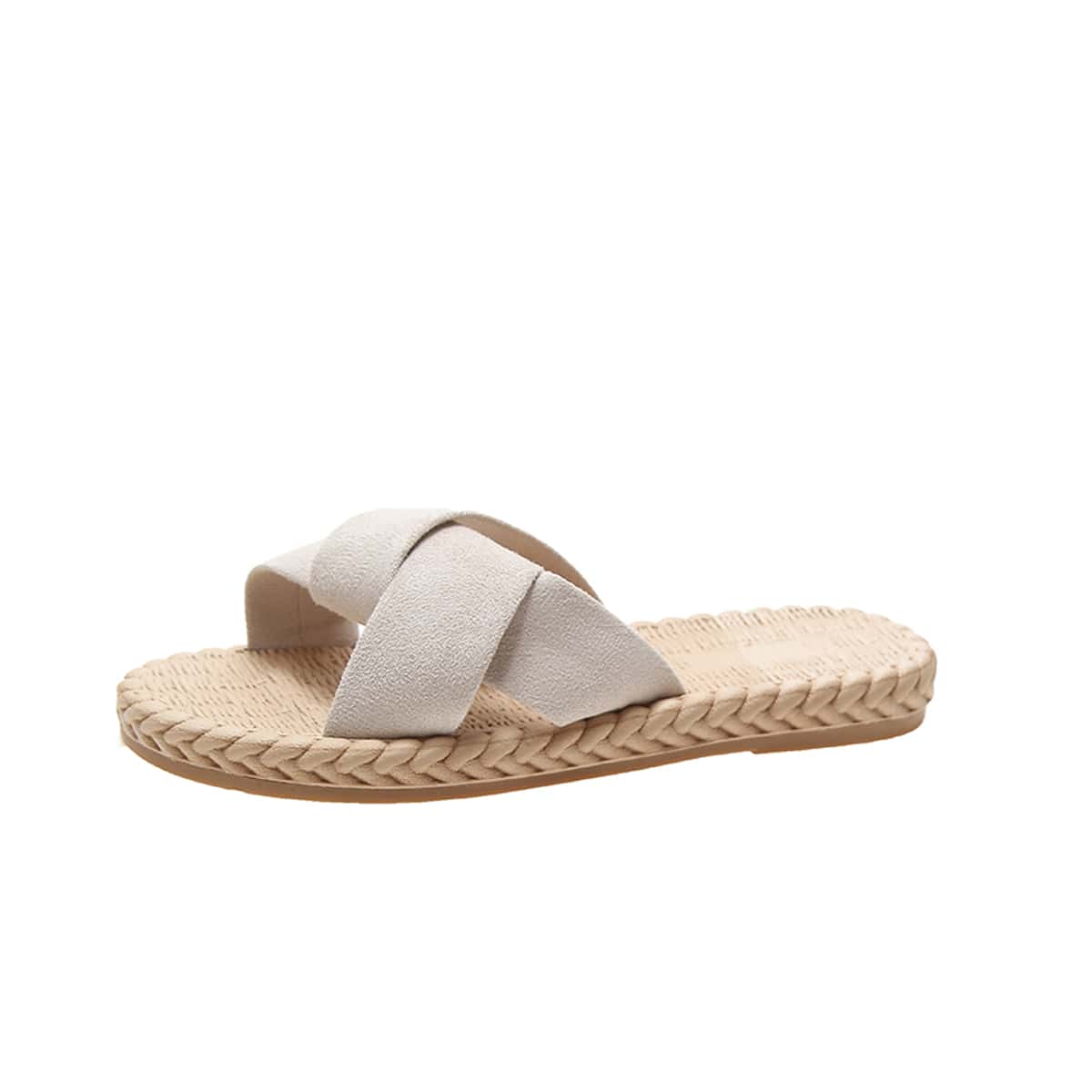 

Cross Band Slide Sandals, Beige
