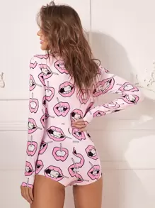 Mouth Graphic Half Button Romper
