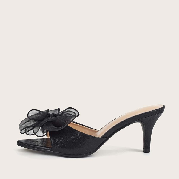 

Bow Decor Stiletto Heeled Mules, Black