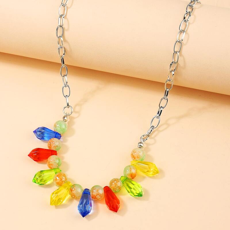 

Colorful Beaded Charm Necklace, Multicolor
