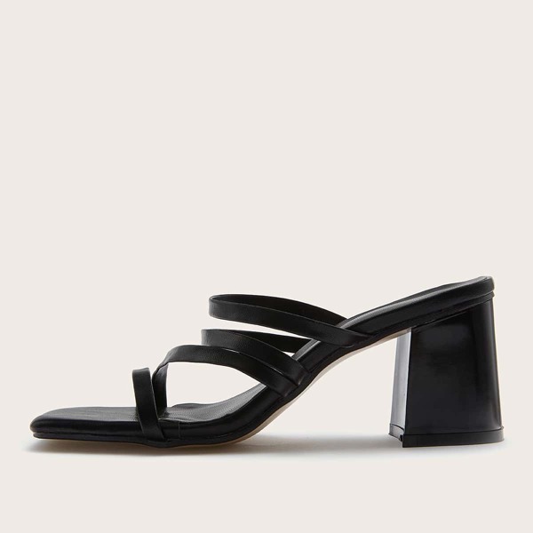 

Strappy Chunky Heeled Mule Sandals, Black