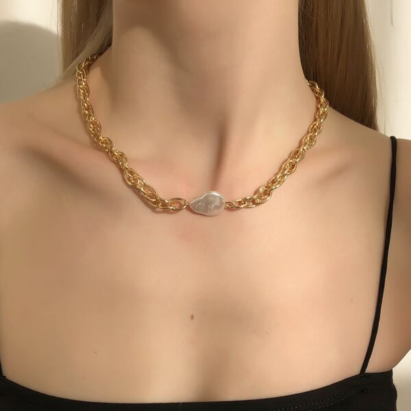 

Faux Pearl Decor Necklace, Gold