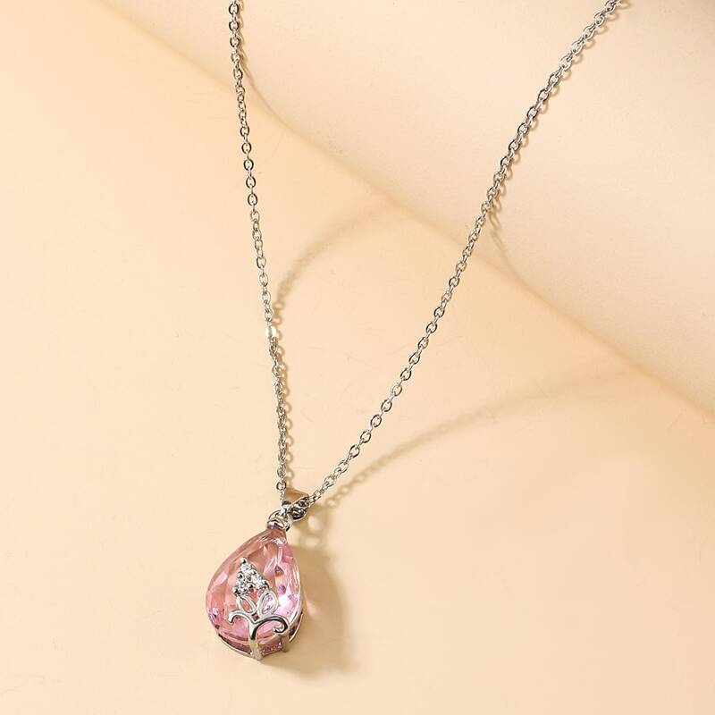 

Teardrop Crystal Pendant Necklace, Pink
