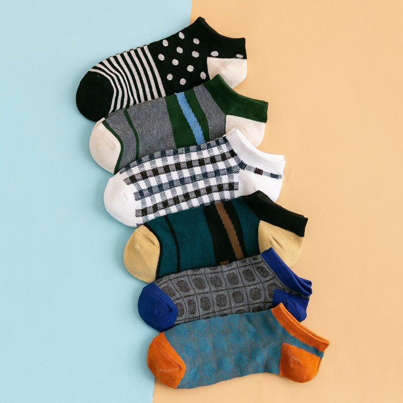 

6pairs Plaid & Polka Dot Ankle Socks, Multicolor