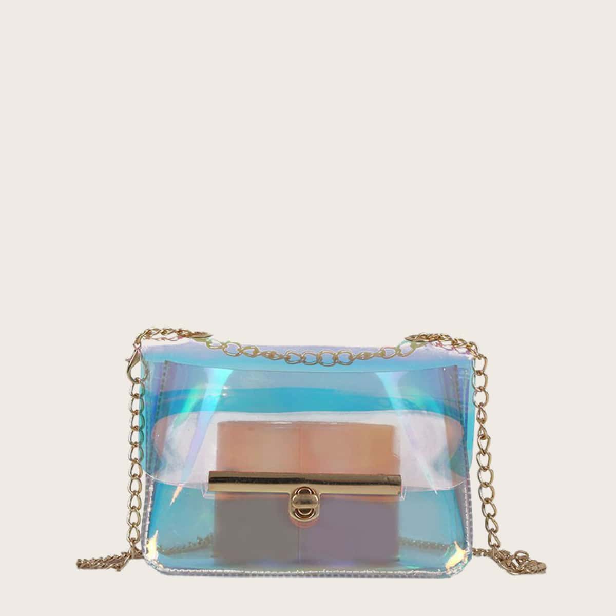 

Holographic Chain Crossbody Bag, Clear