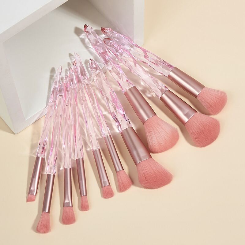 

10pcs Clear Handle Makeup Brush, Pink