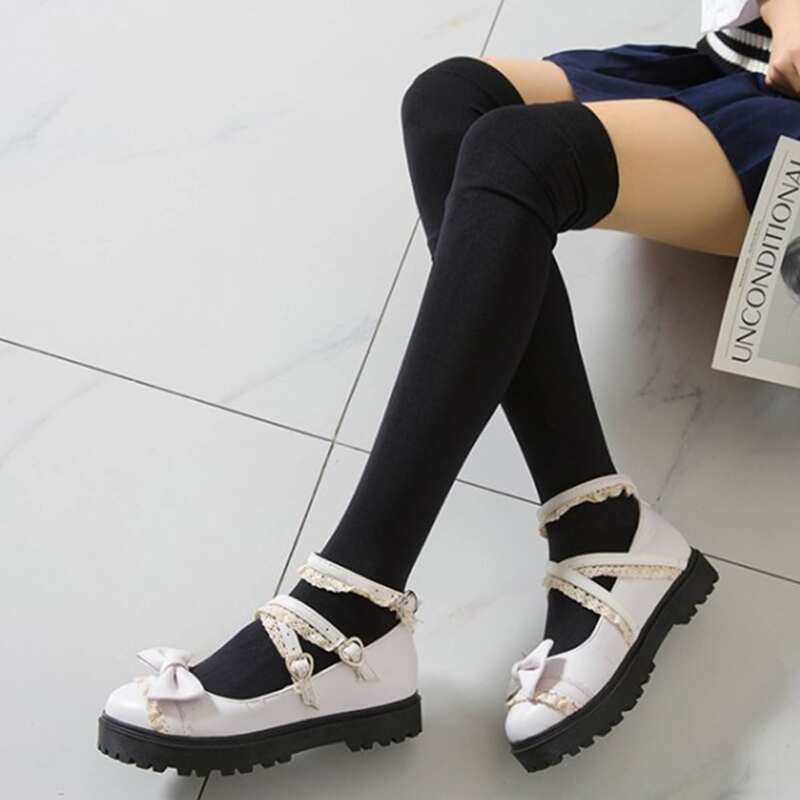 

Bow Ruffle Strap Mary Jane Flats, White