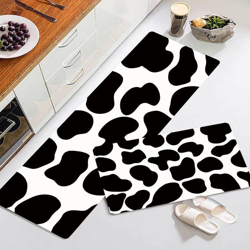 

1pc Cow Pattern Floor Mat, Black and white