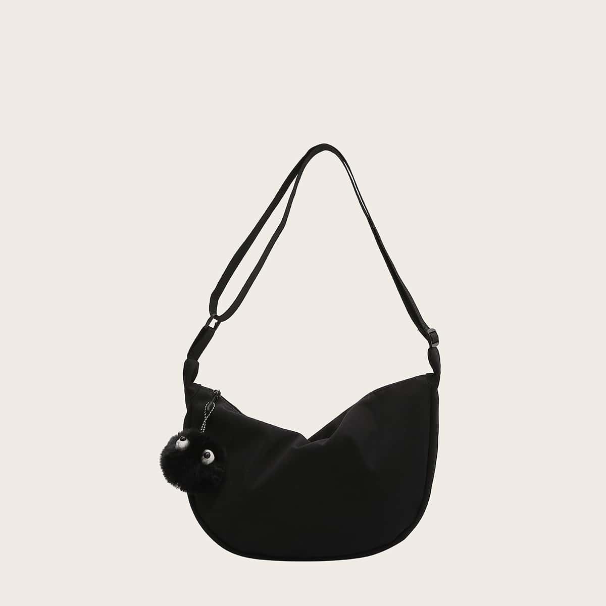 

Cartoon Pom Pom Crossbody Bag, Black