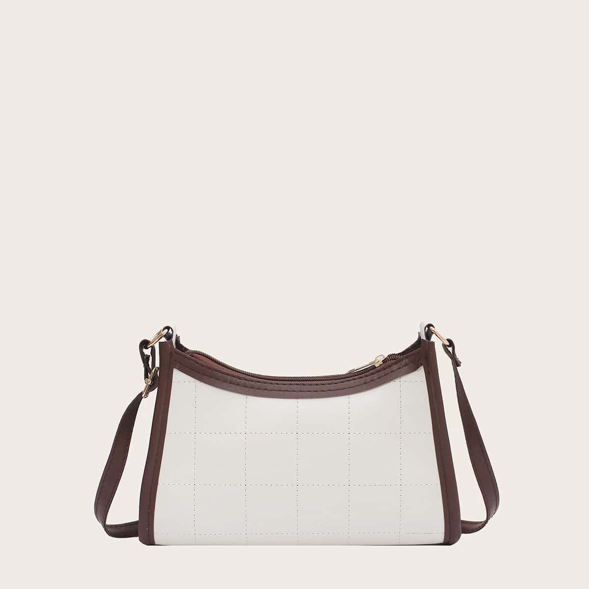 

Contrast Binding Baguette Bag, White