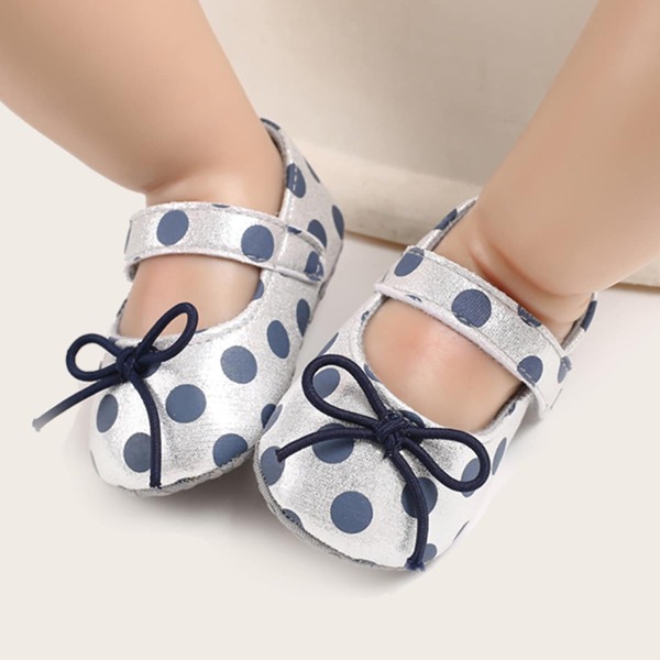 

Baby Girl Bow Decor Polka Dot Flats, Silver