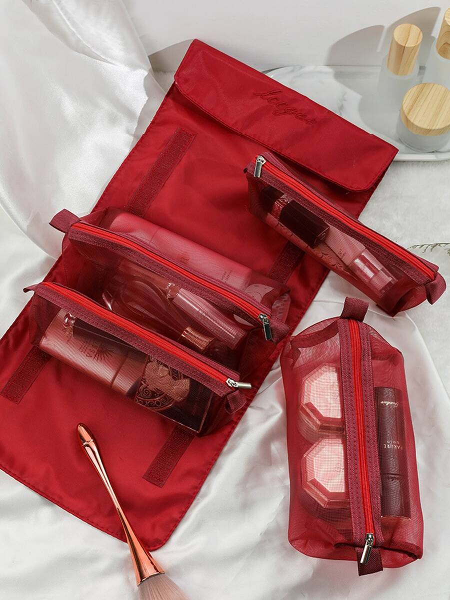 1pc 4 In 1 Travel Toiletries Storage Bag - Red - View 1