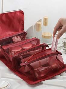 1pc 4 In 1 Travel Toiletries Storage Bag - Red - View 2