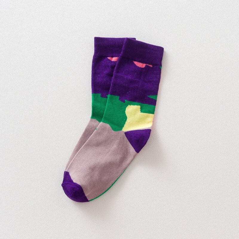 

1pair Colorblock Crew Socks, Purple