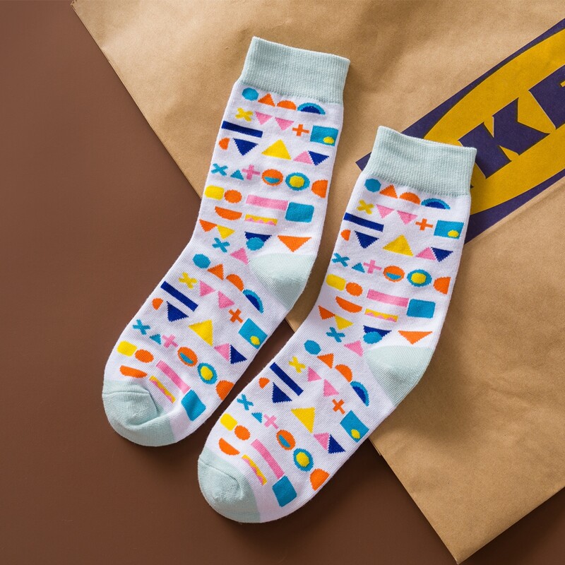 

1pair Geometric Pattern Crew Socks, Multicolor