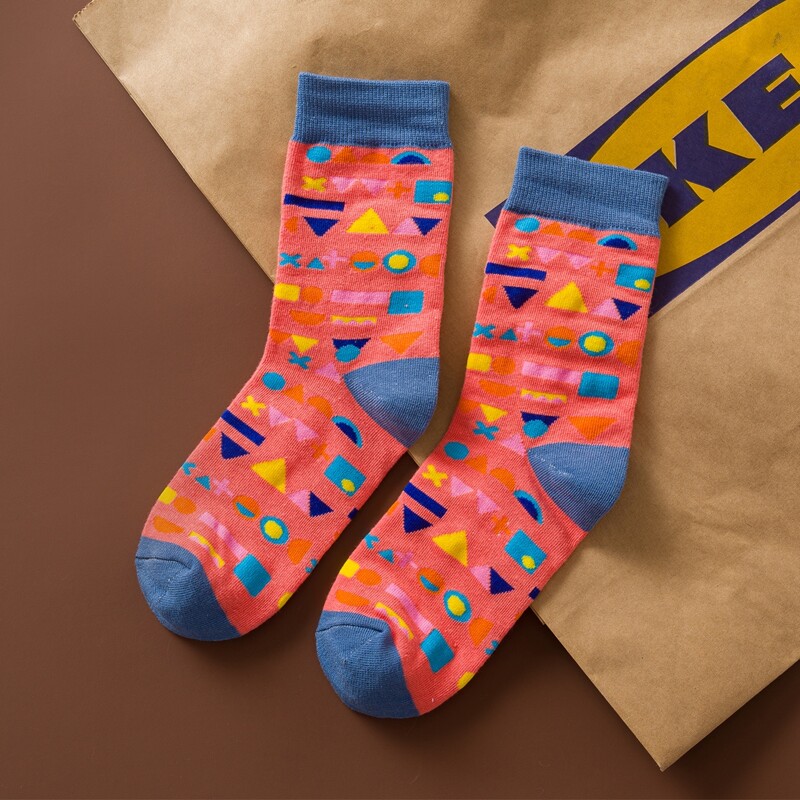 

1pair Geometric Pattern Crew Socks, Red