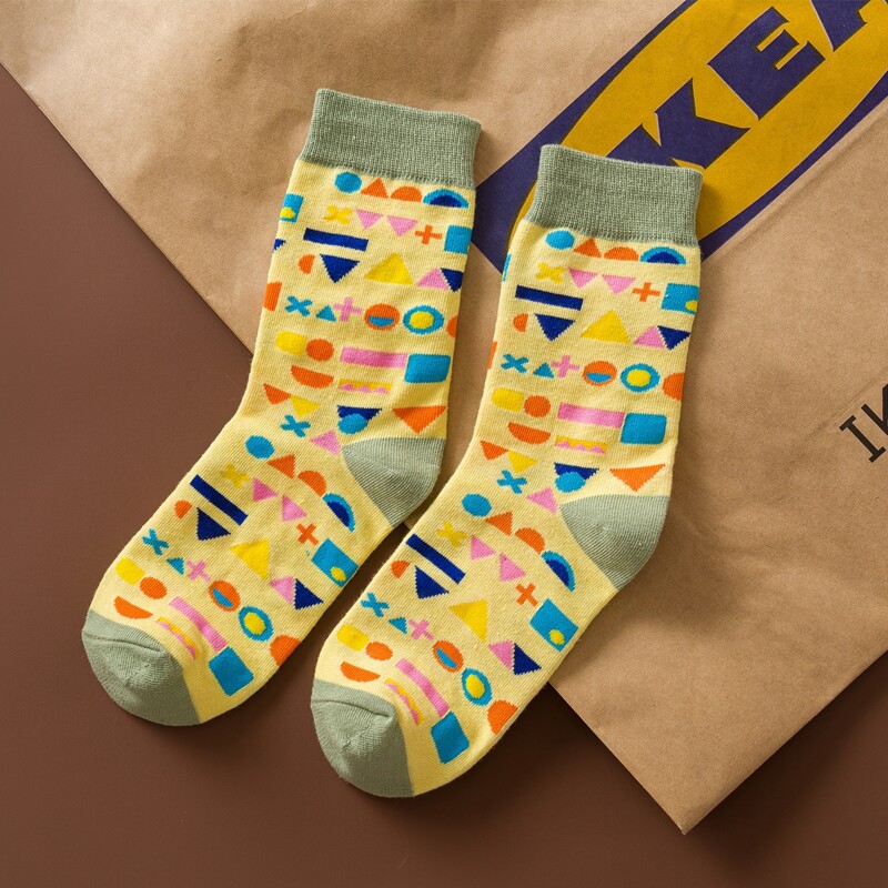 

1pair Geometric Pattern Crew Socks, Multicolor