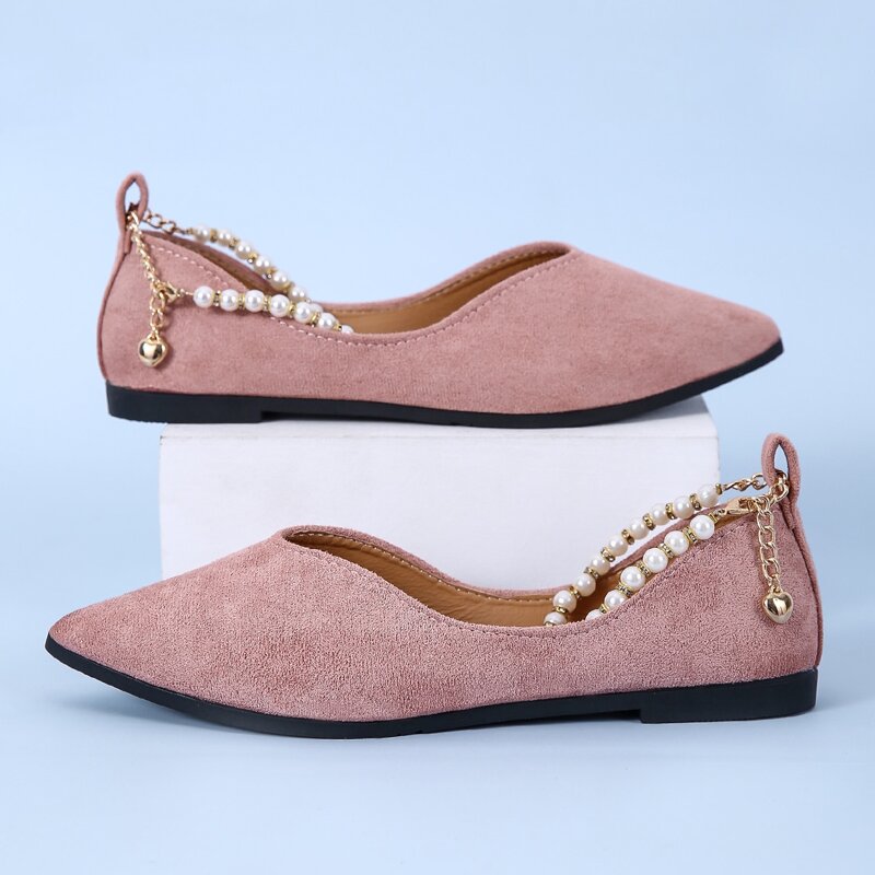

Faux Pearl Decor Suede Flats, Pink