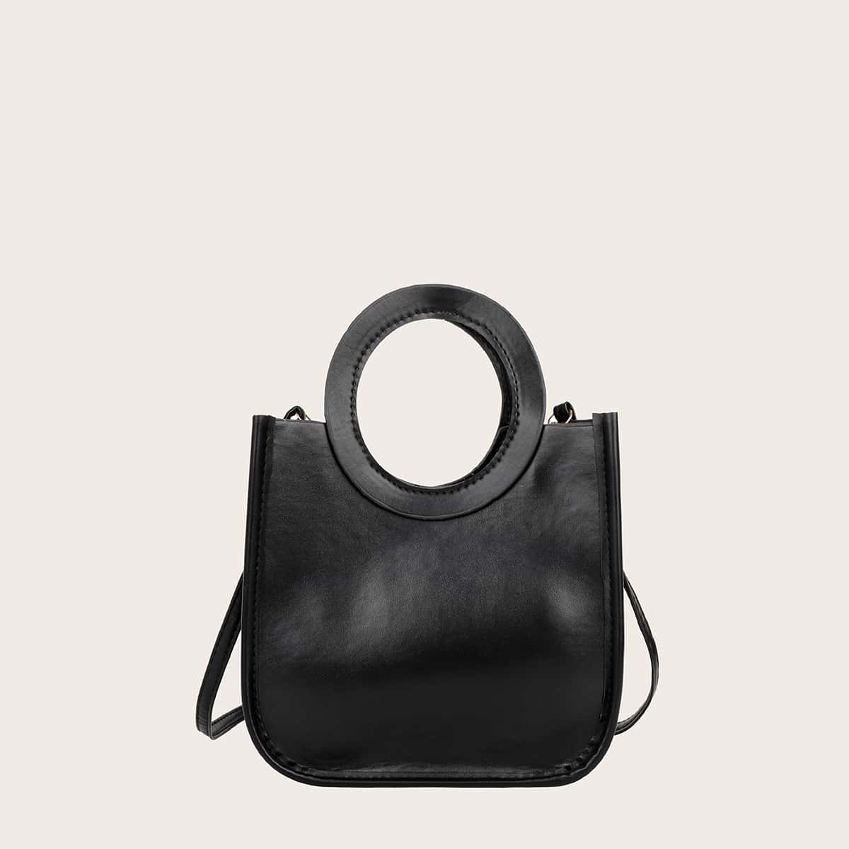 

Minimalist Ring Handle Satchel Bag, Black