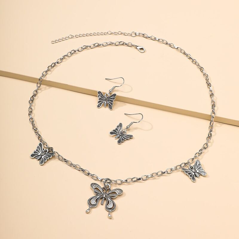 

3pcs Butterfly Jewelry Set, Antique silver