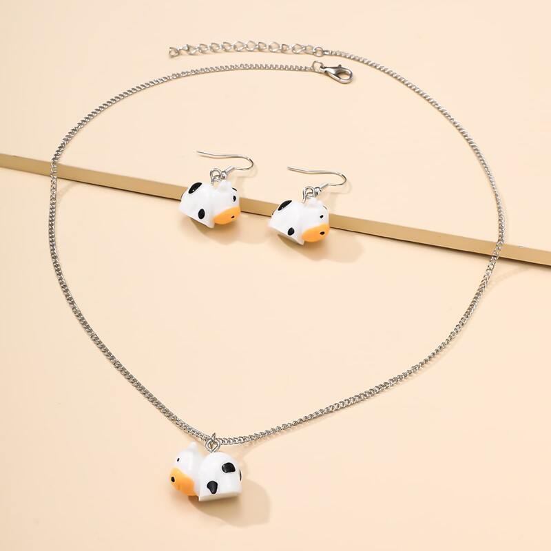 

3pcs Cartoon Cow Jewelry Set, White