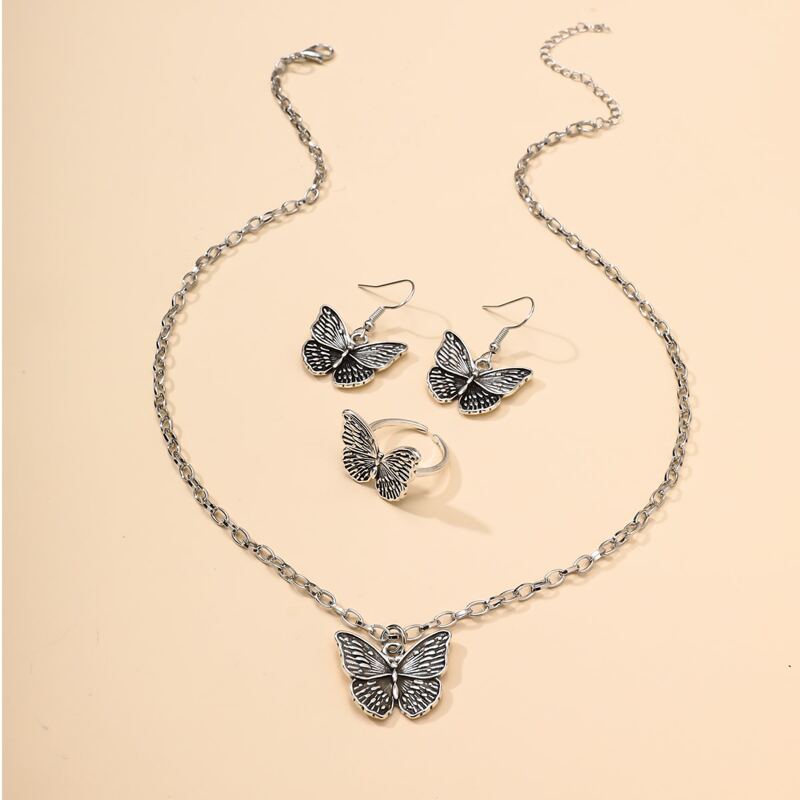 

4pcs Butterfly Jewelry Set, Antique silver