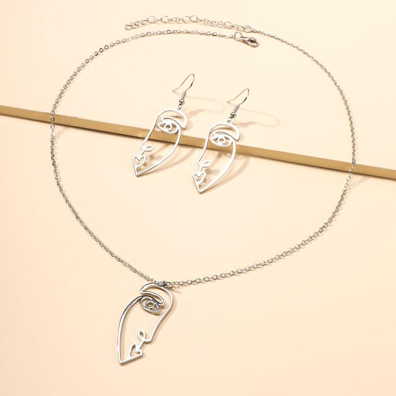 

3pcs Abstract Face Jewelry Set, Silver