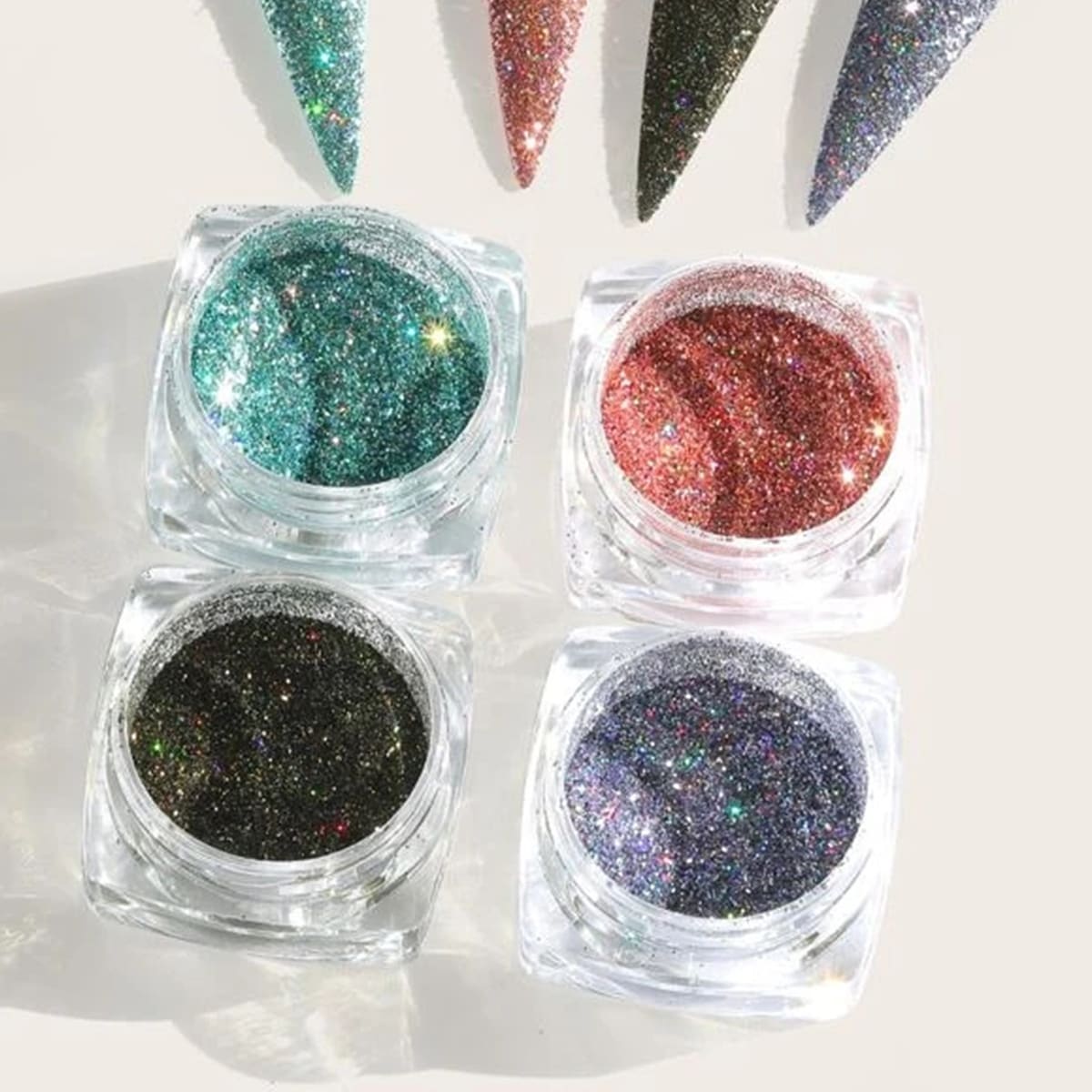 

4pcs Glitter Powder Nail Art Decoration, Green