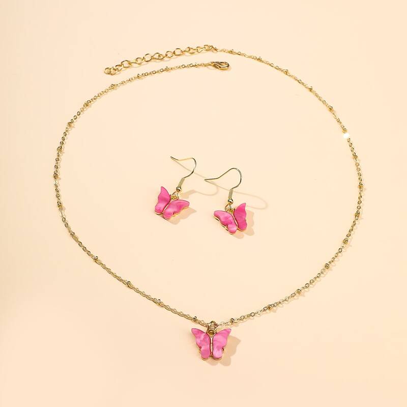 

3pcs Butterfly Jewelry Set, Pink