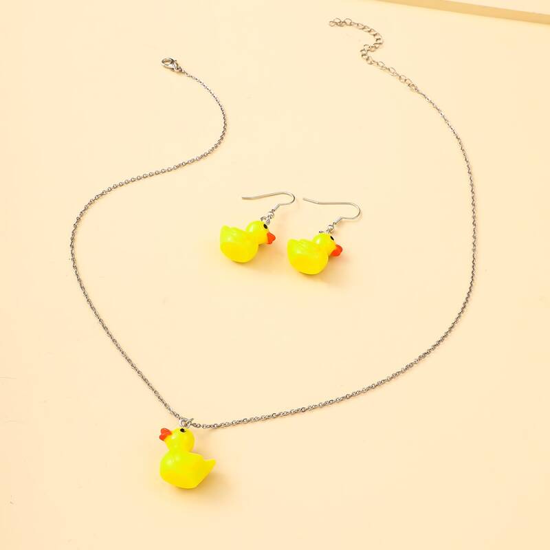 

3pcs Cartoon Duck Jewelry Set, Yellow