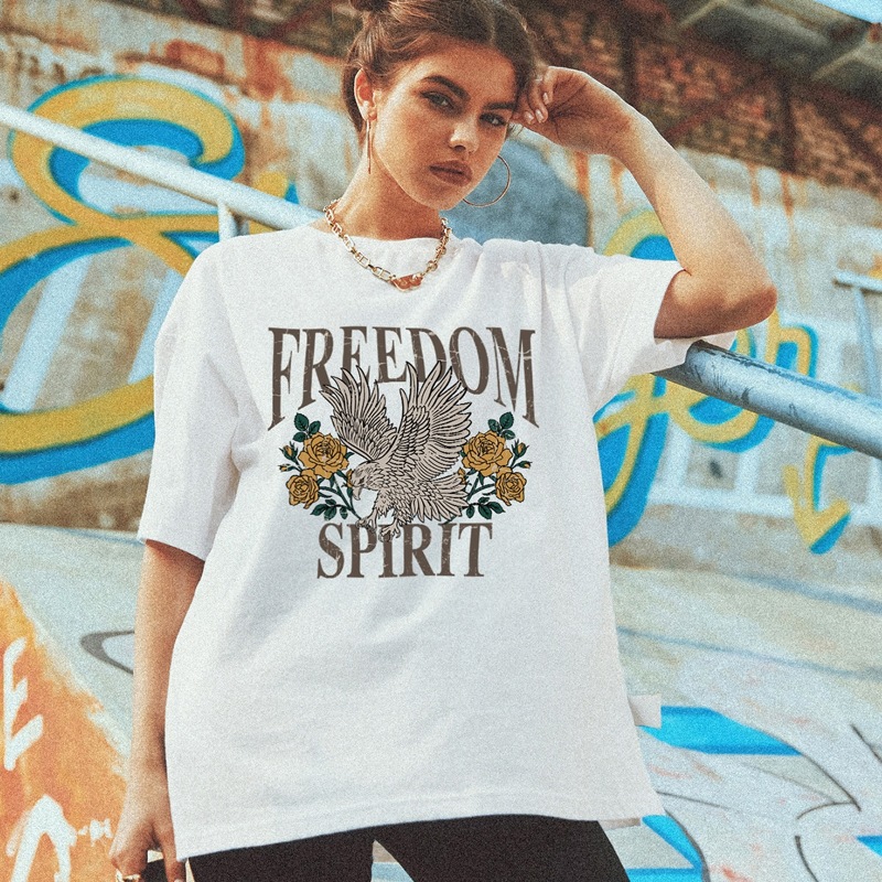 

Drop Shoulder Slogan & Floral Print Oversized Tee, White