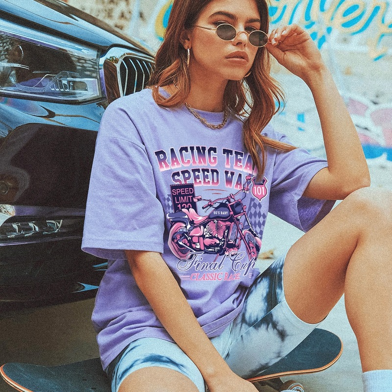 

Drop Shoulder Letter Graphic Oversized Tee, Lilac purple