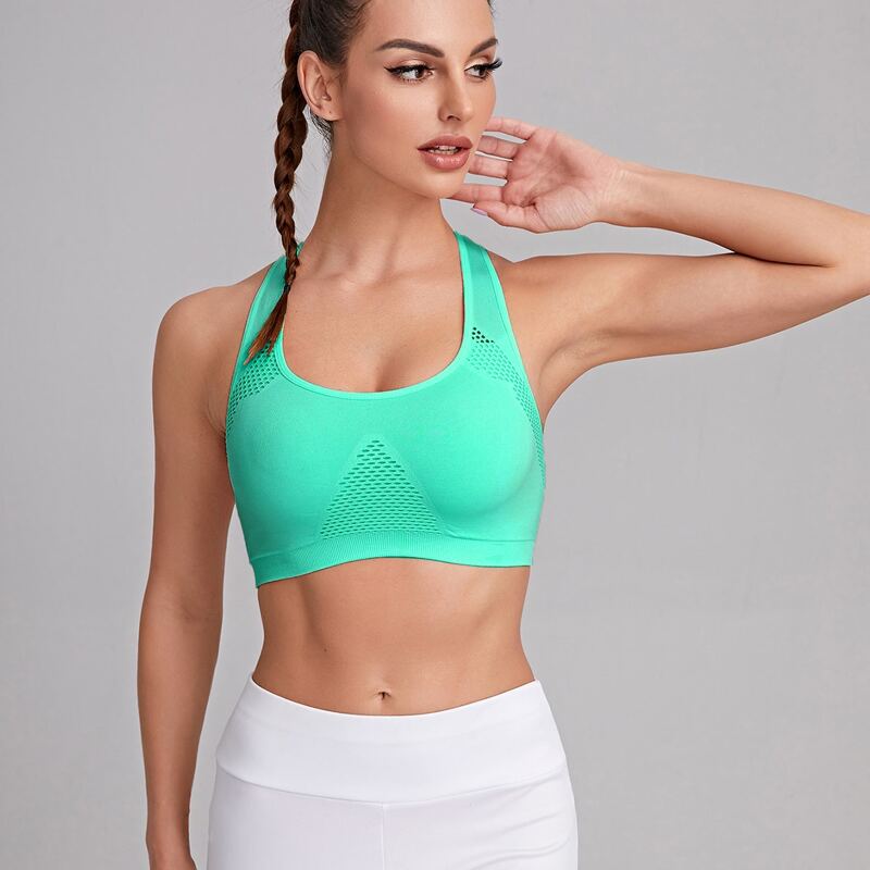 

Cut Out Solid Sports Bra, Mint green