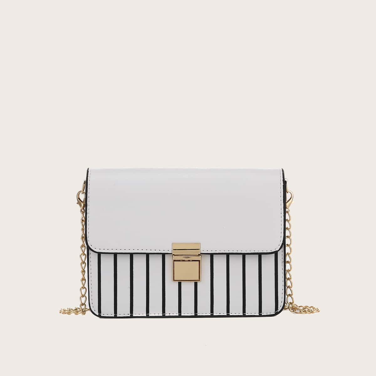 

Striped Chain Crossbody Bag, White