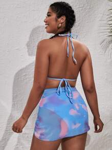 Plus Size 3packs Tie Dye Bikini Set & Cover Up Summer Beach - Multicolor - View 2