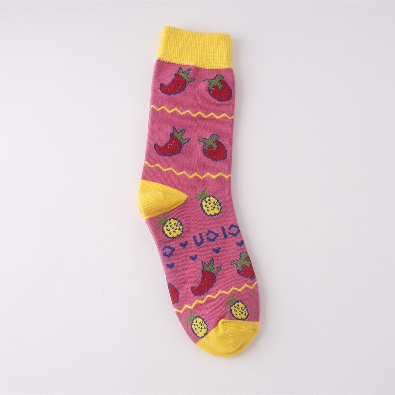 

1pair Fruit Print Crew Socks, Pink