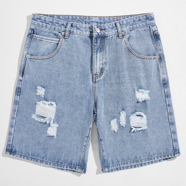 

Men Light Wash Ripped Detail Denim Shorts