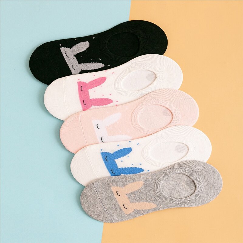 

5pairs Cartoon Rabbit Invisible Socks, Multicolor
