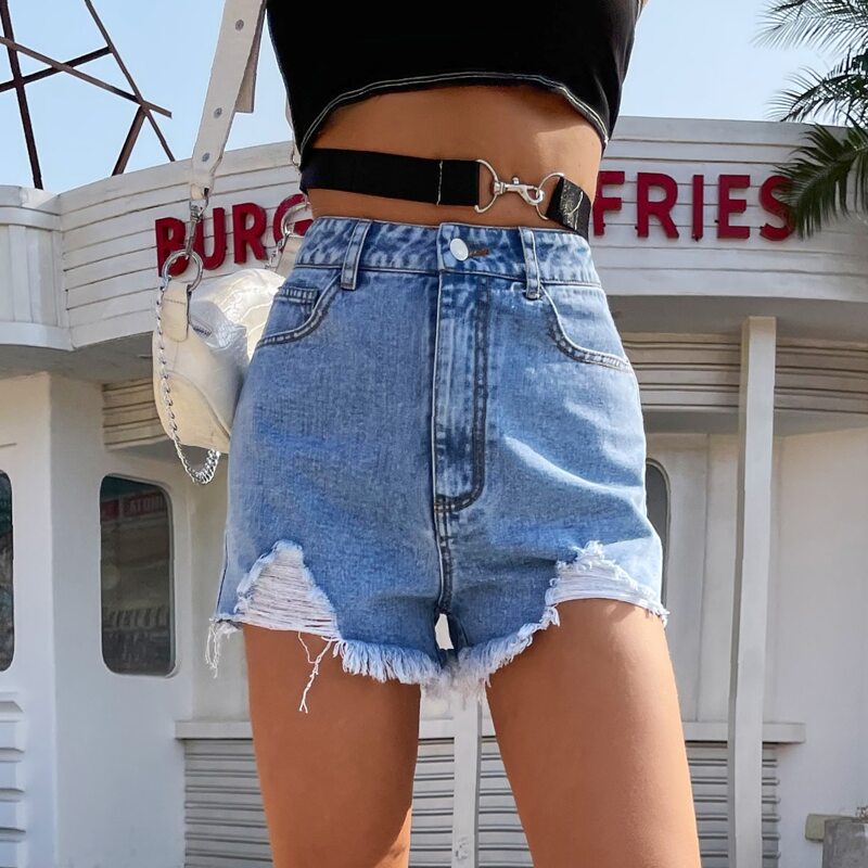 

Ripped Raw Hem Denim Shorts, Light wash