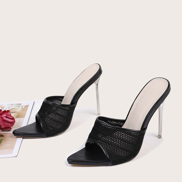 

Knit Stiletto Heeled Mule Sandals, Black