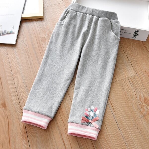 

Toddler Girls Floral Print Bow Front Sweatpants, Grey