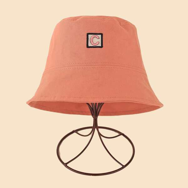 

Letter Embroidered Bucket Hat, Coral pink